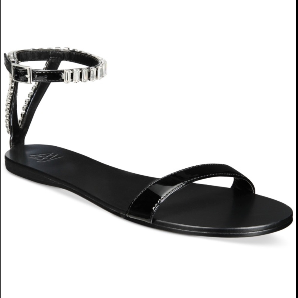 New Women’s Viktoria Embellished Black Flat Sandals.